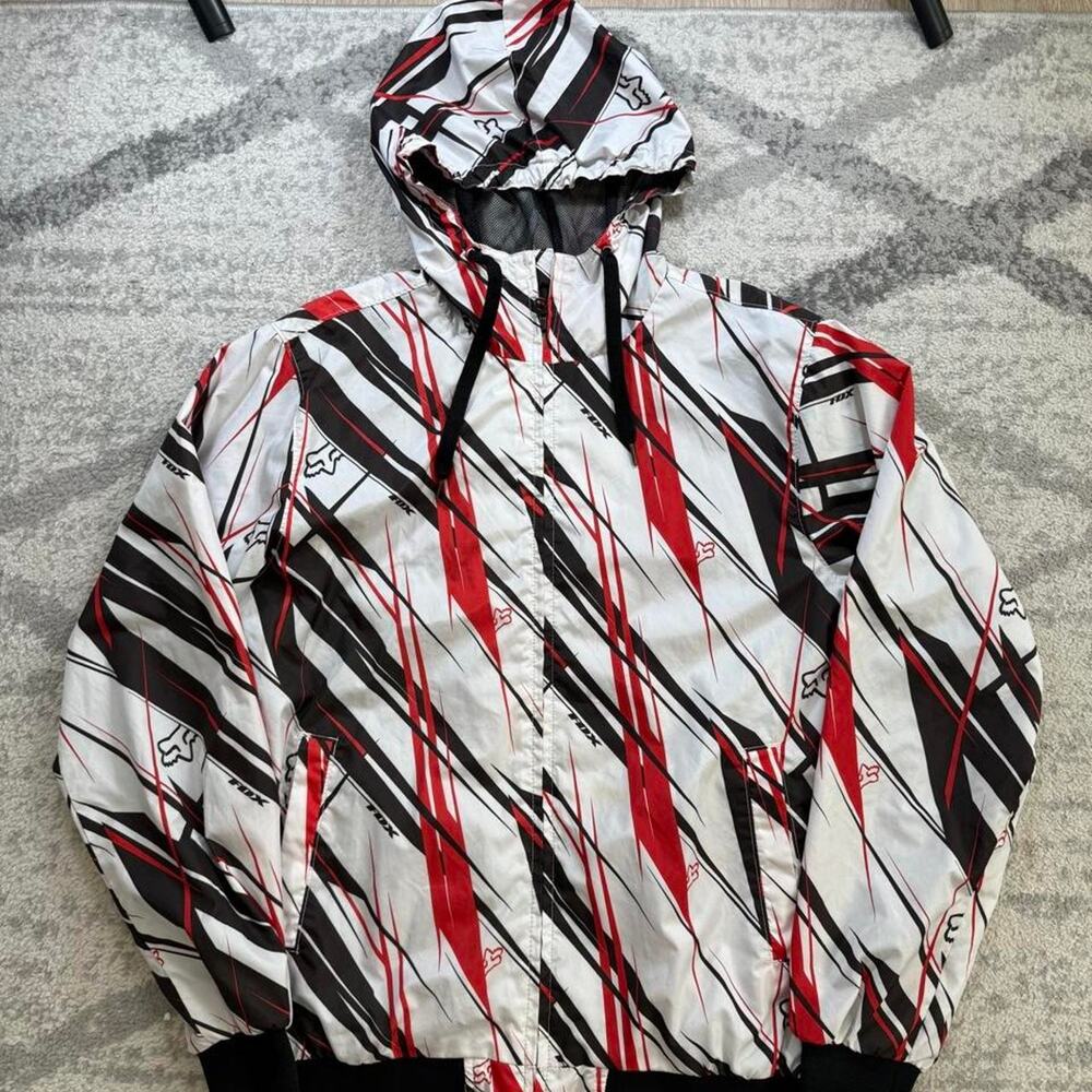 Fox Racing white, black, and red windbreaker jacket size medium. Small spot
